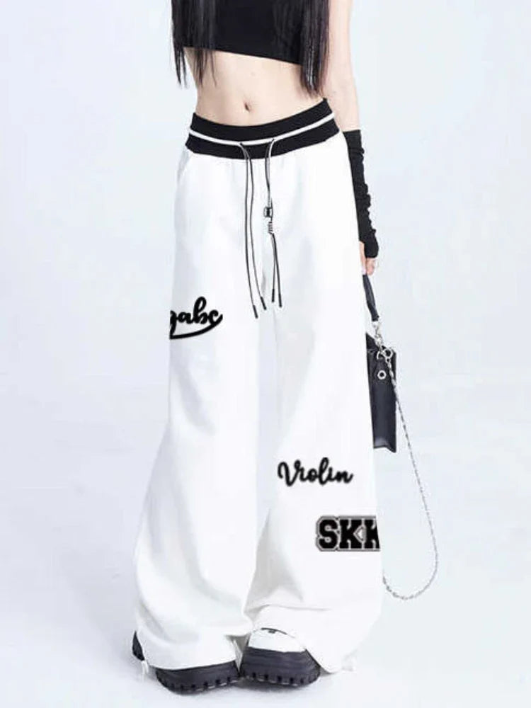 women's summer pantsWomen Sports Pants Hip Hop Baggy Letter Pattern Wide Leg Jogging Pants