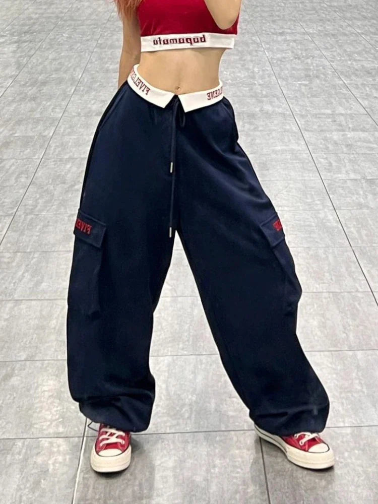 women's affordable pantsY2k Cargo Pants Woman Sports Wide Leg Hip Hop Vintage Embroidery Pants