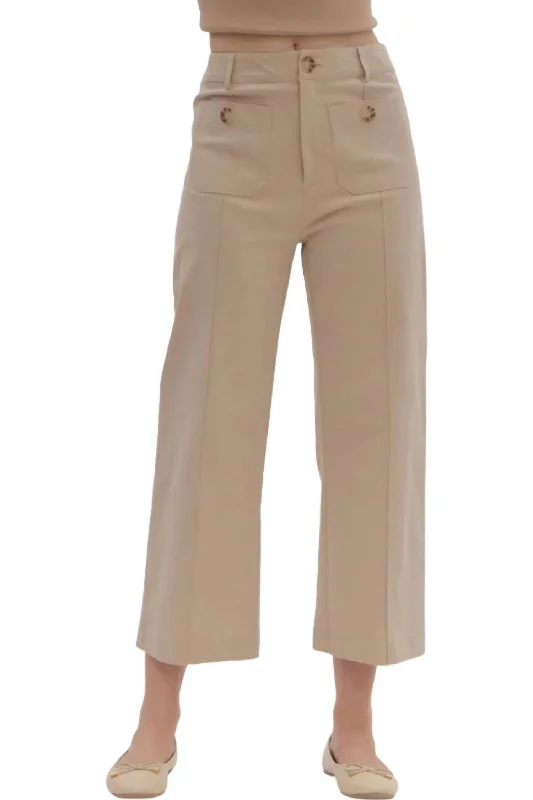 women's retro pantsHigh-Waisted Wide Leg Pants In Sand Beige