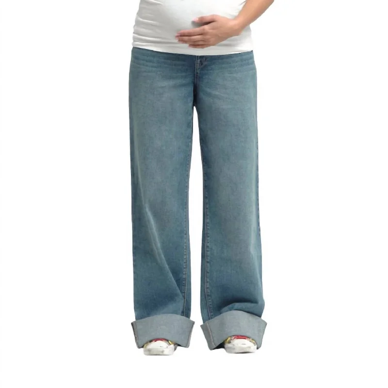 women's low-slung pantsMaternity Roll Cuff Wide Leg Jean With Bellyband In Willa