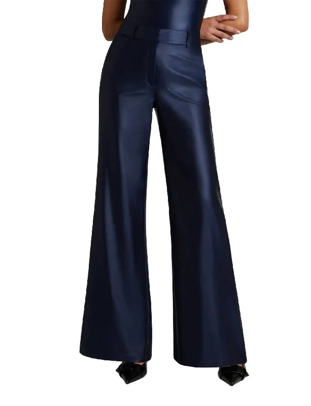 women's chic pantsMatte Metallic Wide Leg Trouser In Sapphire