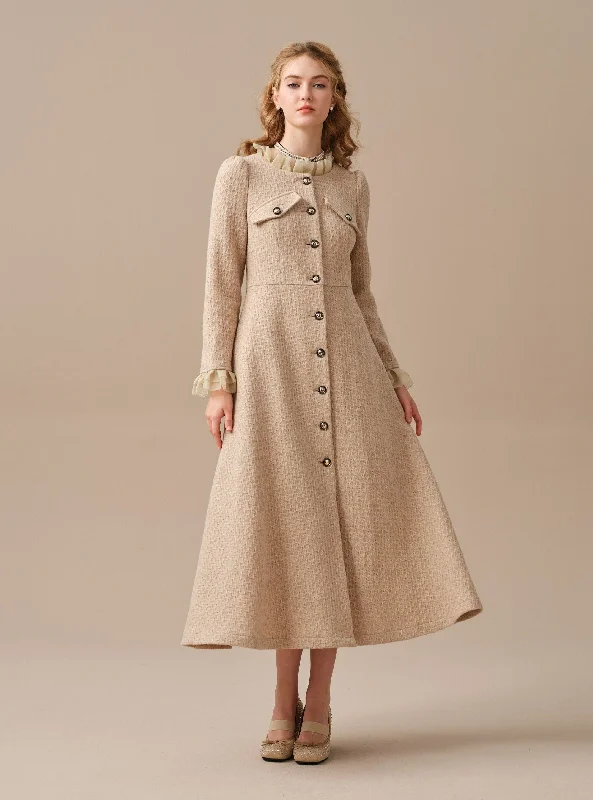 women's bell-sleeved dressesNova 28 | buttoned wool dress with lace