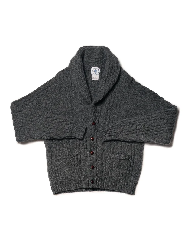 women's pear-shaped body dressesGREY LAMBSWOOL CABLE CARDIGAN