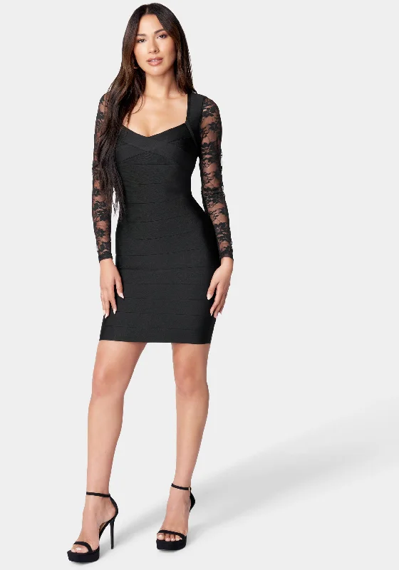 women's tall dressesLong Sleeve Lace & Bandage Dress