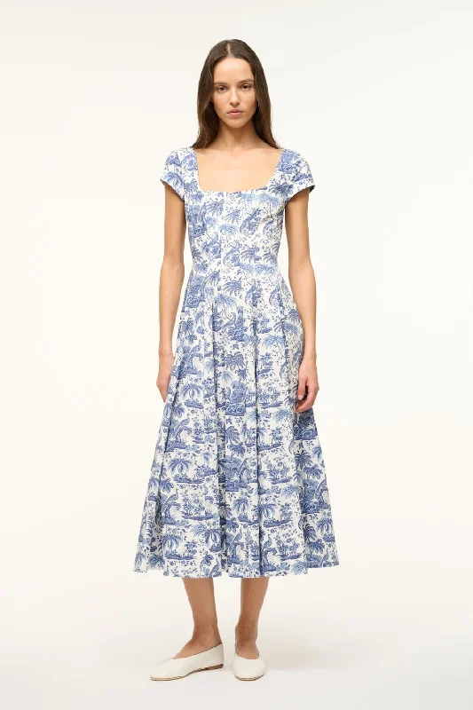 women's solid color dressesSHORT SLEEVE WELLS DRESS | BLUE TOILE