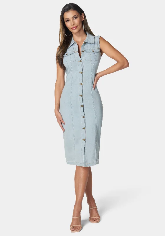 women's versatile dressesSleeveless Front Button Denim Dress