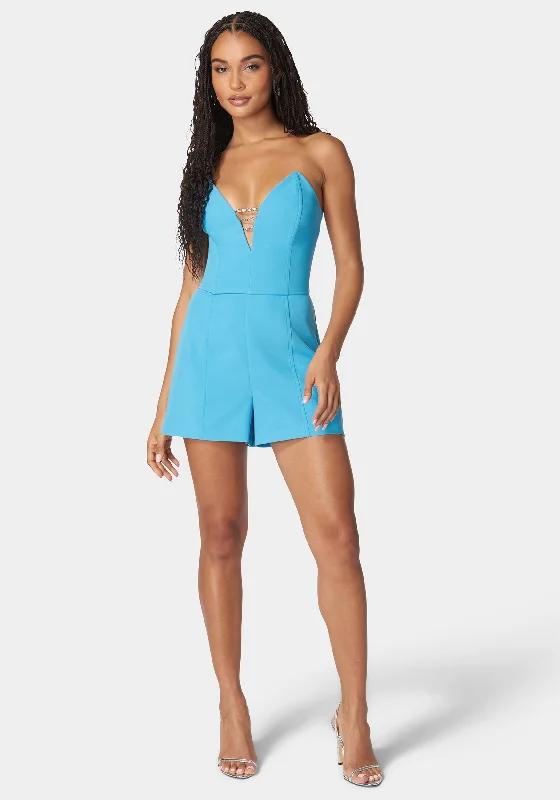 women's affordable dressesStrapless Deep V Neck Trim Romper