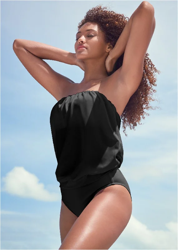 women's mother of the bride dressesBlouson Bandeau Tankini Top - Black Beauty