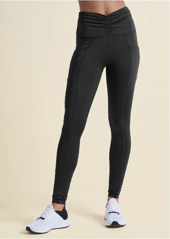 women's cinched-waist dressesRuched Waist Leggings - Black