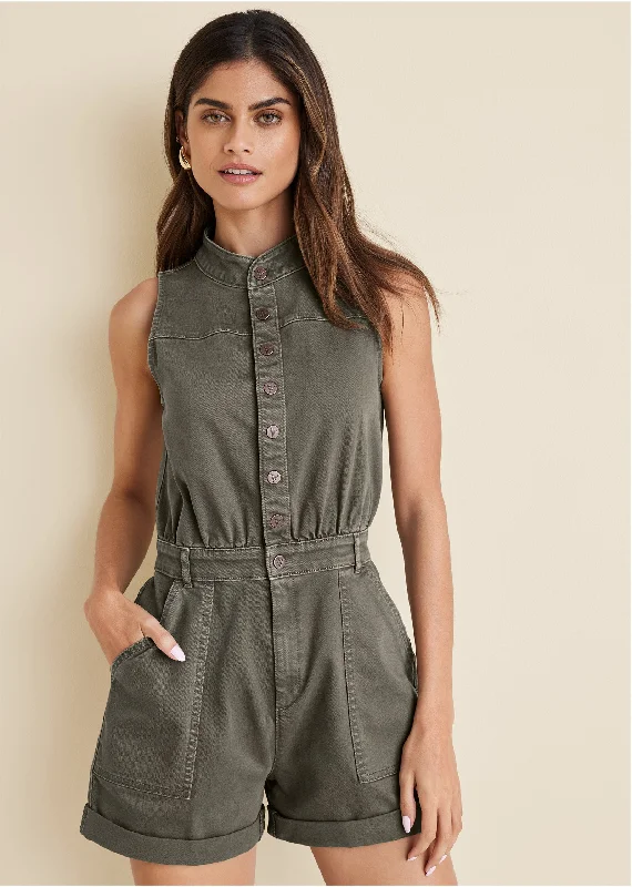 women's bespoke dressesTwill Utility Romper - Olive