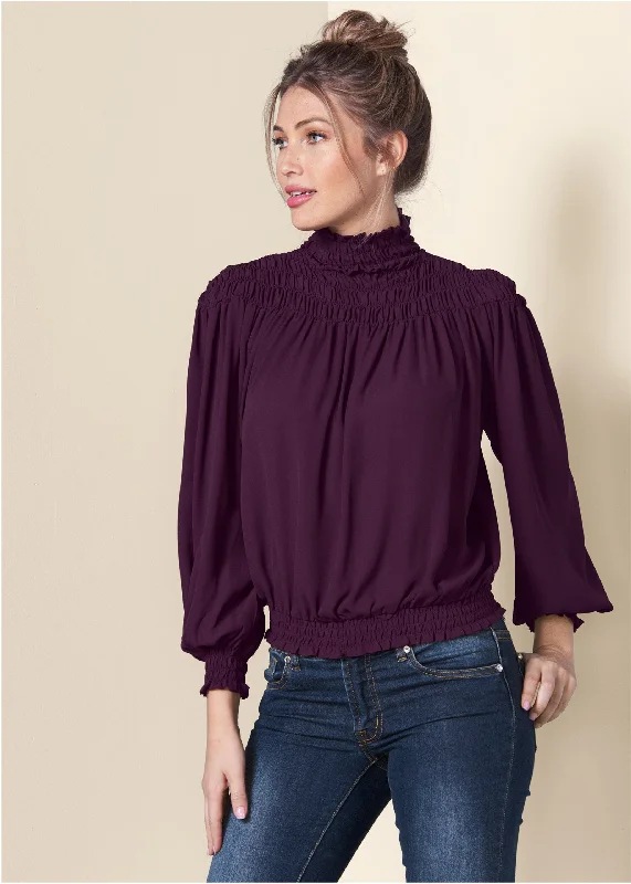 women's glam dressesSmocked Detail Top - Dark Purple