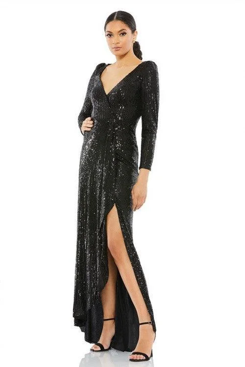 women's silk dressesBlack 14 Mac Duggal 26395 Prom Long Sleeve High Low Dress Sale