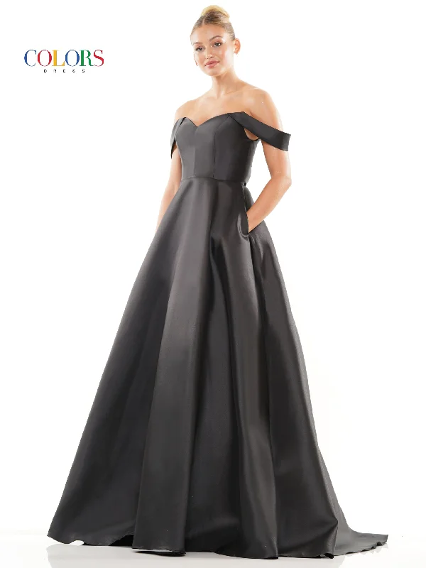 women's long-sleeved dressesBlack 20 Colors 3182 Long Off Shoulder Mikado Prom Dress Sale