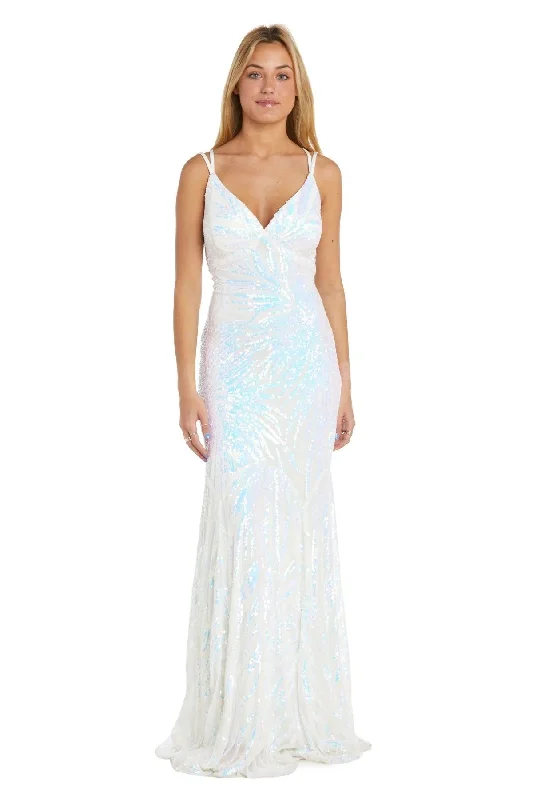 women's chiffon dressesWhite/Rainbow 7 Morgan & Co 13007 Prom Long Fitted Dress Sale