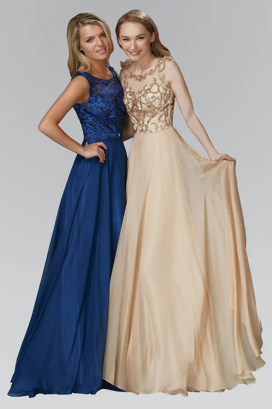 women's empire-line dressesLong Formal Sleeveless Beaded Chiffon Prom Dress