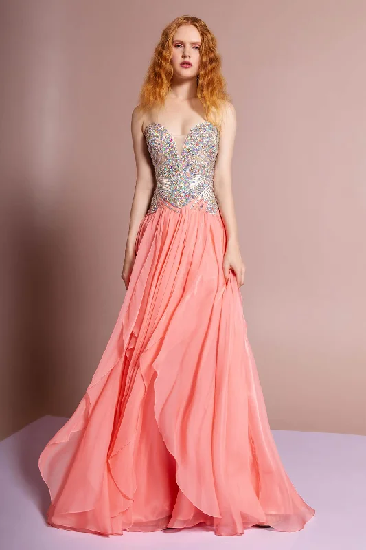 women's ball gown dressesProm Formal Strapless Sweetheart Chiffon Long Dress