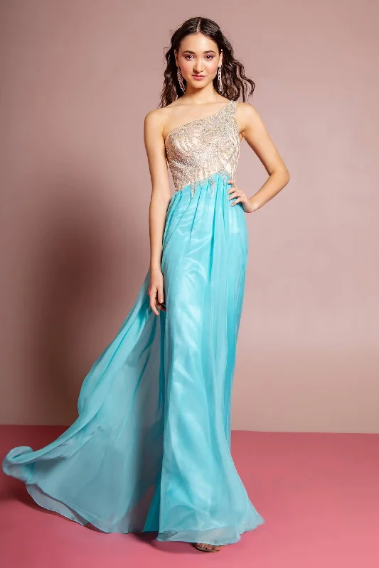 women's high-low dressesProm Long Dress One Shoulder Chiffon Gown