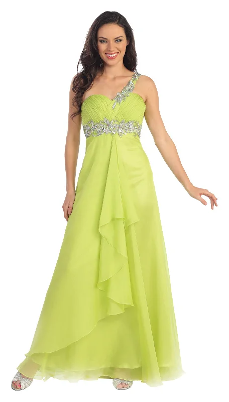 women's solid color dressesProm Long One Shoulder Chiffon Formal Dress