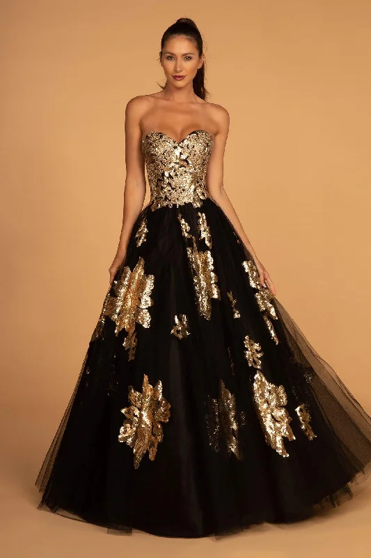 women's shift dressesBlack and Gold Sweetheart Long Prom Dress