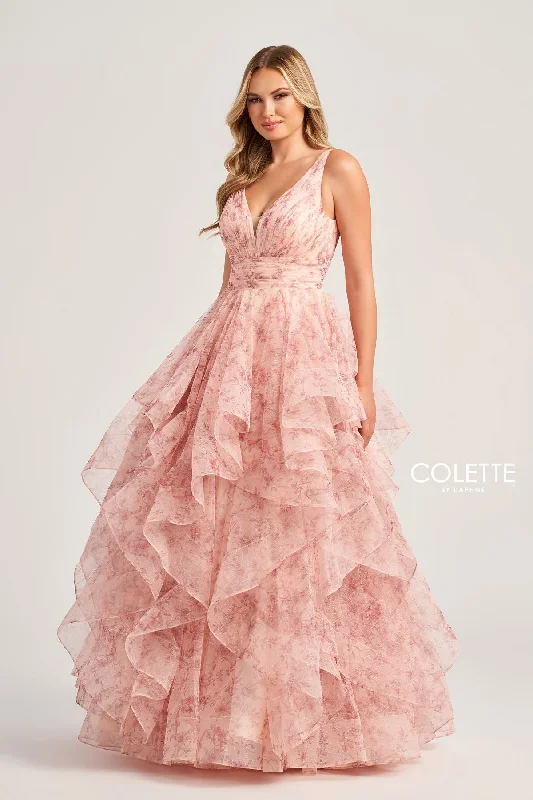 women's silk dressesColette CL5273 Floral Glitter Long Prom Formal Ruffle Dress