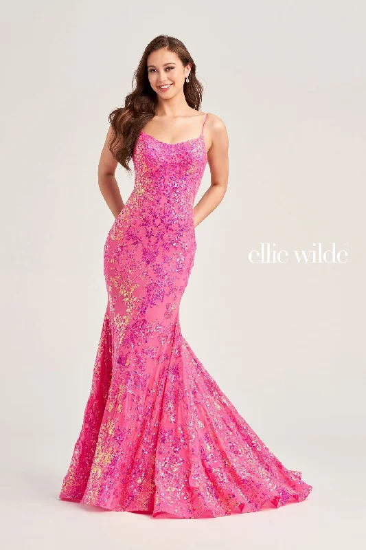 women's solid color dressesEllie Wilde EW35015 Long Beaded Formal Prom Gown