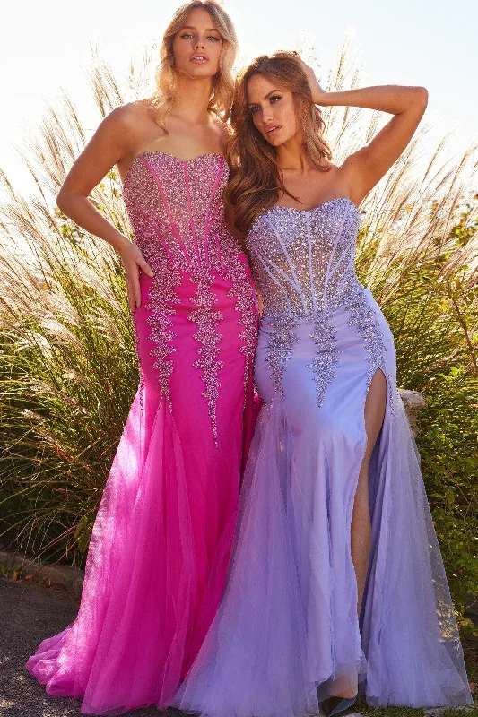 women's metallic dressesJovani 22538 Long Strapless Beaded Prom Dress