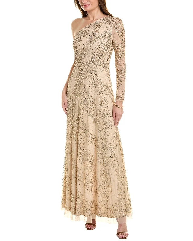 women's machine-washable dressesAidan Mattox Beaded One-Shoulder Gown