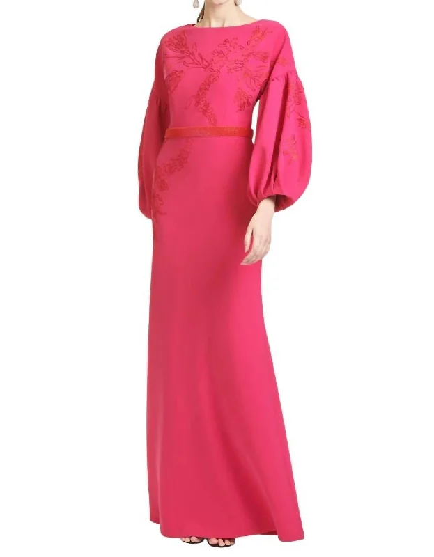 women's long-sleeved dressesAria Gown In Fuchsia