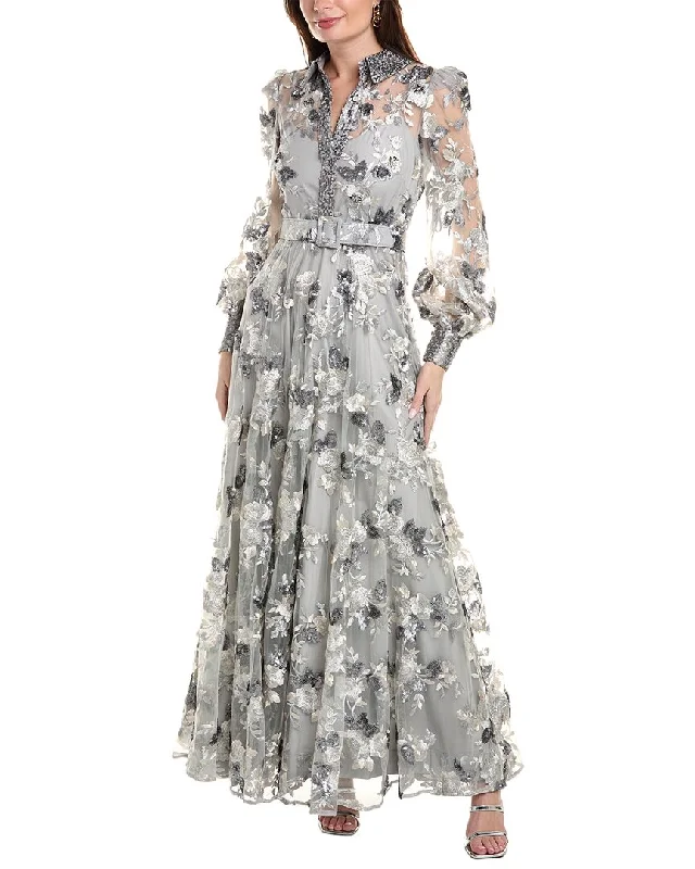 women's spaghetti strap dressesBadgley Mischka Embroidered Tulle Gown