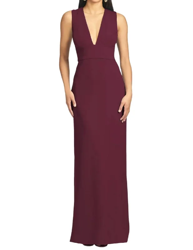 women's bell-sleeved dressesLoretta Gown In Deep Wine