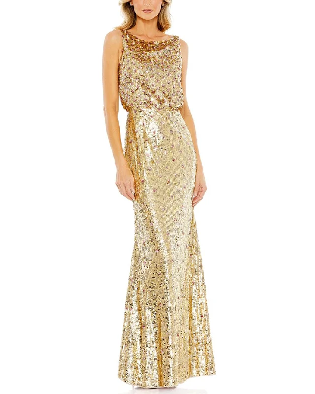 women's work dressesMac Duggal Sequined Sleeveless High Neck Gown