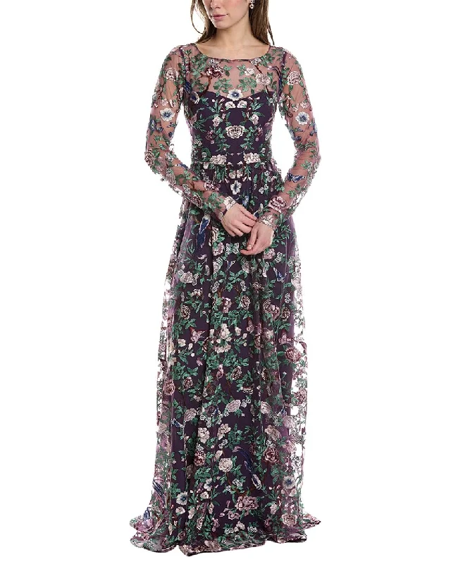 women's ruffle dressesMarchesa Notte Embroidery On Tulle Gown