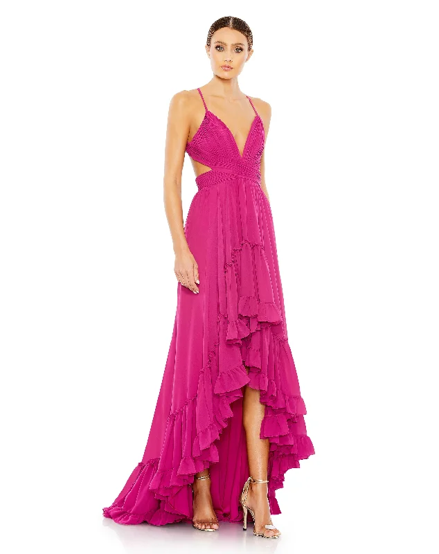 women's easy-to-wear dressesPleated Tiered Cut Out Sleeveless Gown