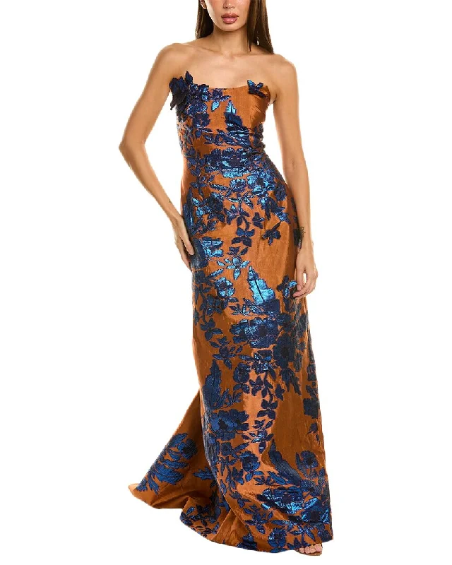 women's solid color dressesRene Ruiz Strapless Applique Brocade Gown