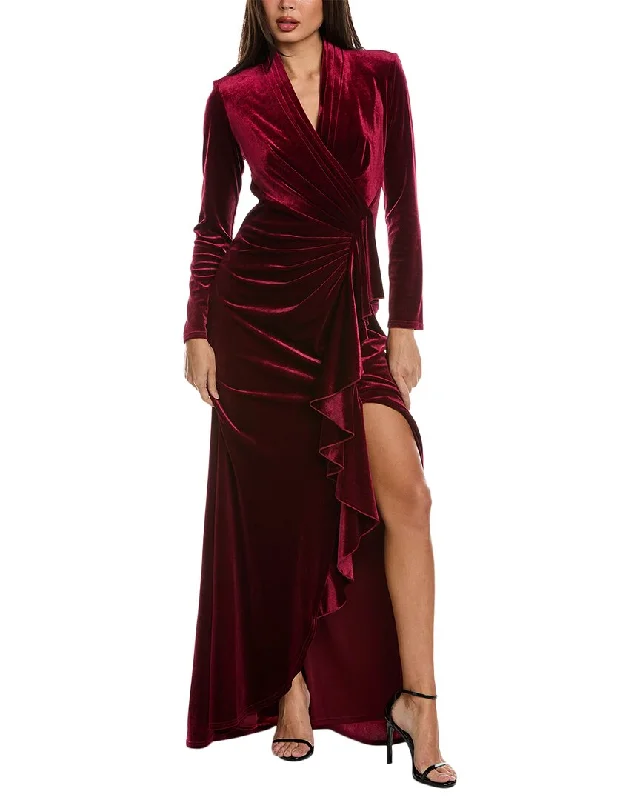 women's floral dressesTadashi Shoji Velvet One-Shoulder Gown