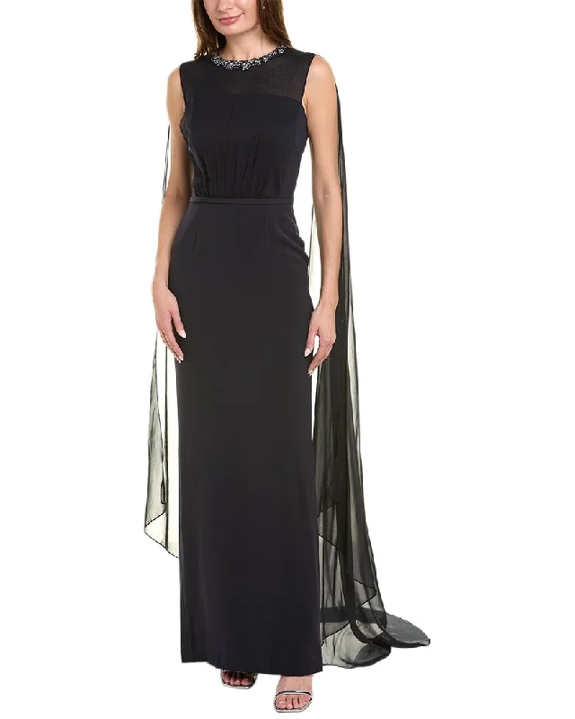 women's formal dressesTeri Jon by Rickie Freeman Chiffon Silk-Trim Cape Gown